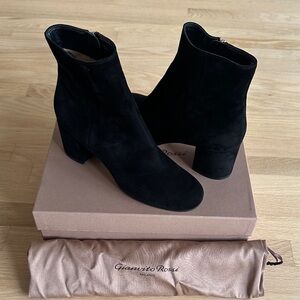 Gianvito Rossi Black Suede Margaux Mid Bootie 385